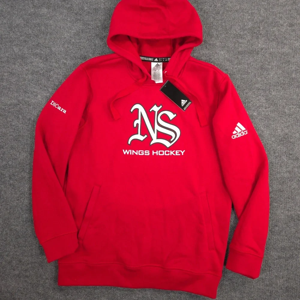 Adidas Fleece Hoodie Mens Large Red North Suburban Wings Hockey Pullover‎ NEW